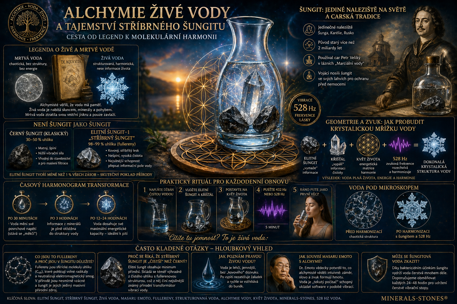 Alchymie živé vody a tajemství stříbrného šungitu: Jak strukturovat vodu pomocí frekvencí, krystalů a vědomí