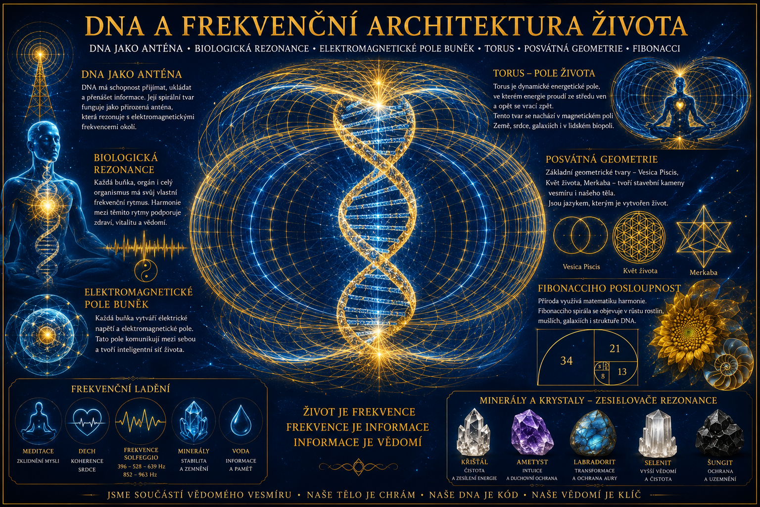 Anténa vědomí, torus, Fibonacci a posvátná geometrie, DNA jako živý kód reality.