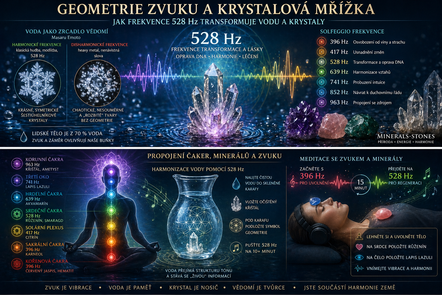 Geometrie zvuku a krystalová mřížka – frekvence 528 Hz transformující vodu a krystaly