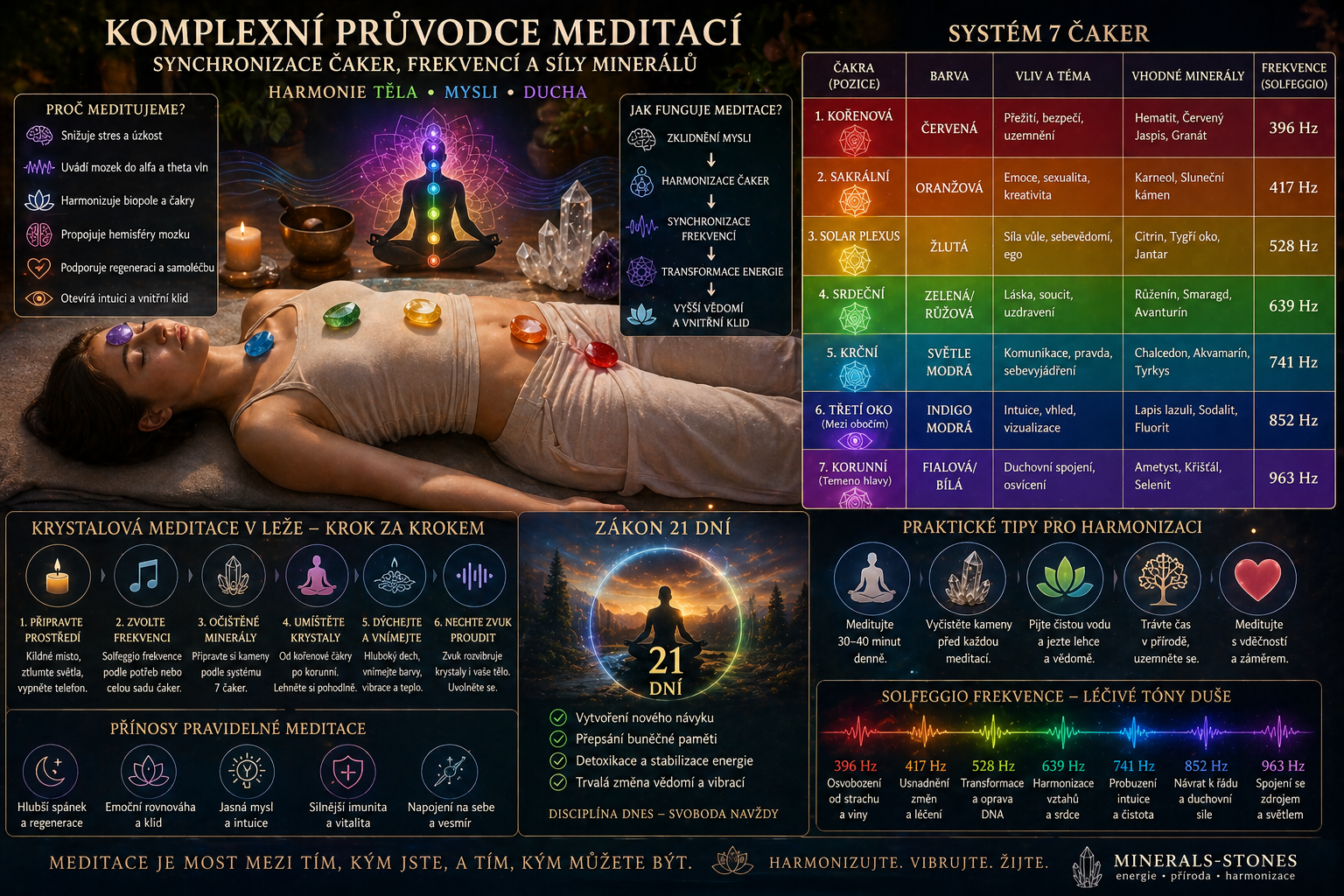 Meditace s krystaly: Kompletní průvodce čakrami, frekvencemi a harmonizací energie